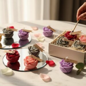 Candela artigianale Rosa Piccola colori misti